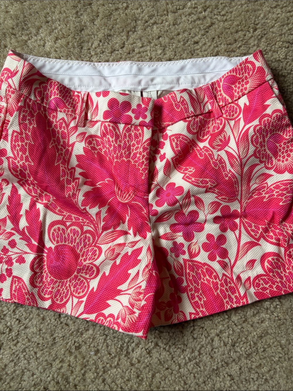 Kenar Pink and White High-Waist Floral Shorts
